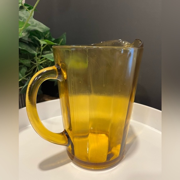 Vintage Amber Panel Glass Pitcher – Smooth Paneled Design - Picture 4 of 8